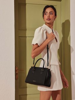 MIRAGGIO - Abena Top Handle Satchel Bag with Detachable Strap - Black (M)