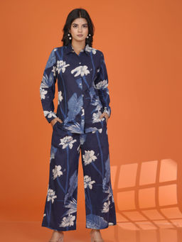 KAFTANIZE - Navy Blue White Floral Co-Ord (Set of 2)