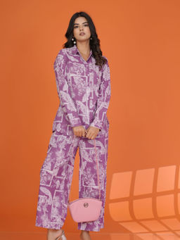 KAFTANIZE - Violet Abstract Patch Print Co-Ord (Set of 2)