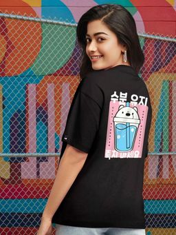 Bewakoof - Women's Black Stay Hydrated Back Graphic Printed Oversized T-shirt