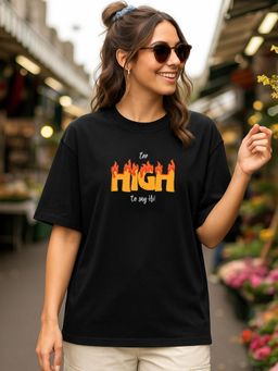 Bewakoof - Women's Black Too High Typography Oversized T-shirt