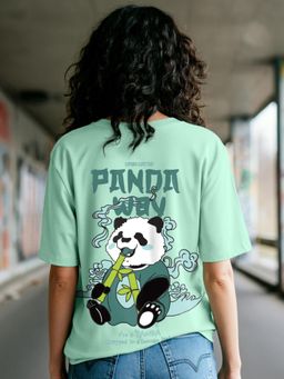 Bewakoof - Women's Green The Panda Way Graphic Printed Oversized T-shirt