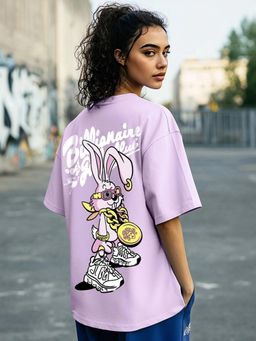 Bewakoof - Women's Purple Billionaire Girls Club Graphic Printed Oversized T-shirt