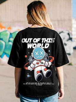 Bewakoof - Women's Black Be Curious Graphic Printed Oversized T-shirt