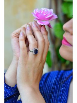SWABHIMANN - Alicia Silver Plated Zirconia Sapphire Ring