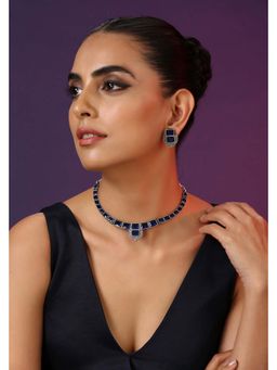 SWABHIMANN - Aashmi Blue Silver Plated Zirconia Necklace Set