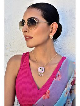 SWABHIMANN - Jasmin Pink Polki Pendant Set