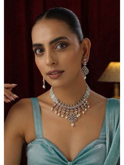 SWABHIMANN - Ishara White Polki Layered Necklace Set