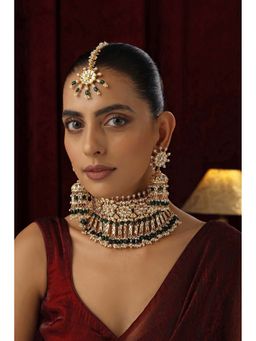 SWABHIMANN - Jodha Multicolour Polki Choker Necklace Set with Maang Tikka