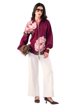 Label By Mohita - Wine Floral Zip Shirt
