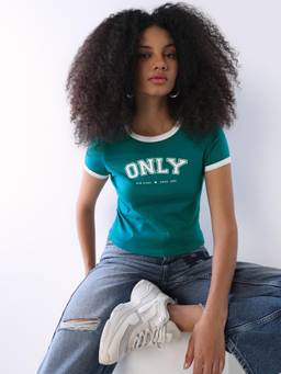 ONLY - Women Teal Cotton T-Shirt