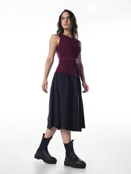 ONLY - Women Maroon Cotton Dress with Belt