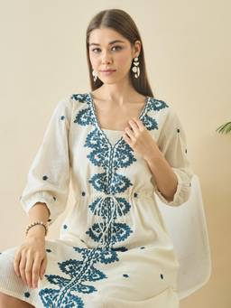ZUMMER - Women Off White Cotton Dress