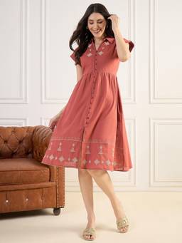 ZUMMER - Women Rust Cotton Dress