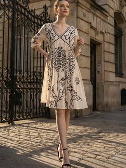 ZUMMER - Women Off White Cotton Dress