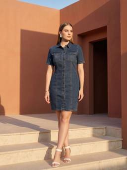 ZUMMER - Women Blue Cotton Dress