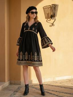 ZUMMER - Women Black Cotton Dress