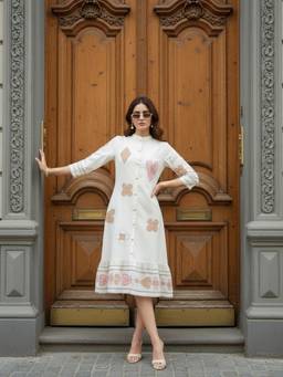 ZUMMER - Women Off White Cotton Dress