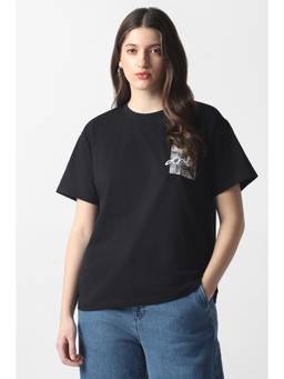 Van Heusen - Women Black Cotton T-Shirt