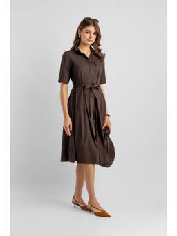 Van Heusen - Women Brown Cotton Dress with Belt
