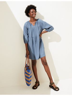 Buy Marks & Spencer Linen Rich Keyhole Neck Mini Tiered Dress Online