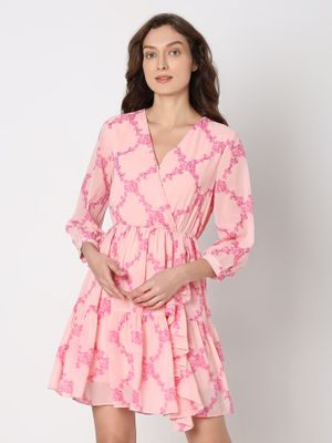 Buy VERO MODA Pink Floral Fit & Flare Dress Online