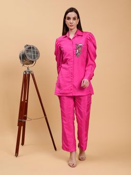 Pearls & Pastels - Wrenee Hot Pink Embroidered Co-Ord (Set of 2)