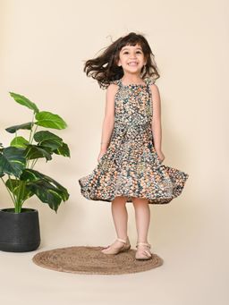 Lilpicks - Floral Printed Sleeveless Fit n Flare Multi Dress