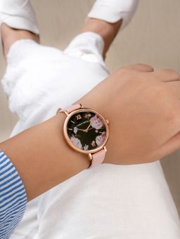 Joker and Witch - Joker & Witch Fleur Black Dial Rose Gold Pu Watch (M)