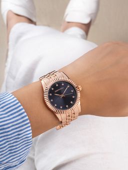 Joker and Witch - Joker & Witch Meridian Navy Blue Dial Rose Gold Metallic Strap Watch (M)