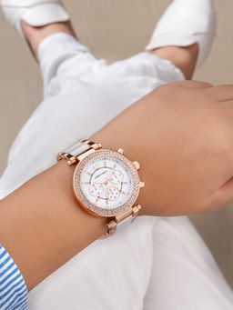 Joker and Witch - Joker & Witch Suzanne Rose Gold and White Ceramic Metallic Strap Watch (M)