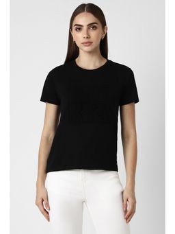 Van Heusen - Women Black Embroidered Casual Round Neck Top