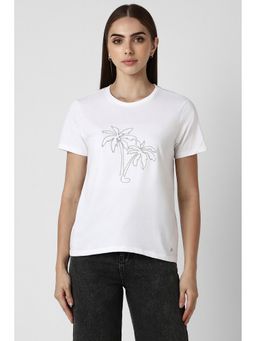 Van Heusen - Women White Embroidered Casual Round Neck Top