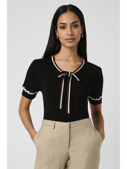 Van Heusen - Women Black Solid Formal Round Neck Top