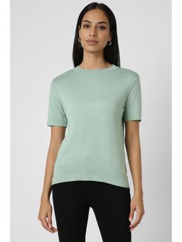 Van Heusen - Women Green Solid Formal Crew Neck Top