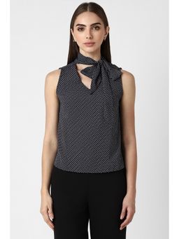 Van Heusen - Women Black Geometric Print Formal Tie Up Neck Top