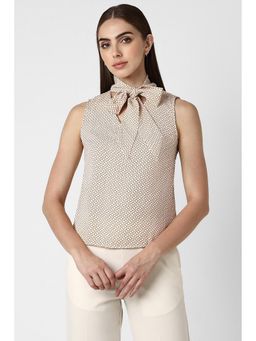 Van Heusen - Women Beige Geometric Formal Tie Up Neck Top