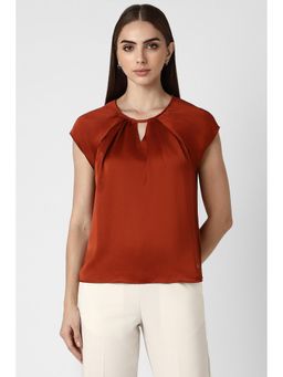 Van Heusen - Women Red Textured Formal Round Neck Top