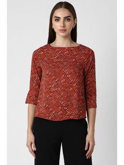 Van Heusen - Women Brown Print Formal Boat Neck Top