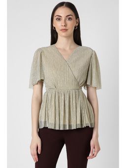 Van Heusen - Women Beige Textured Party V Neck Top