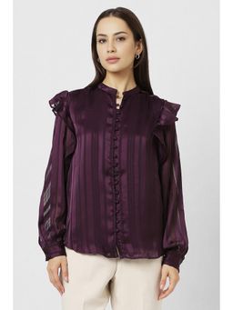 Van Heusen - Women Purple Stripe Casual Mandarin Neck Top