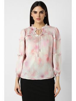 Van Heusen - Women Pink Floral Print Party Tie Up Neck Top