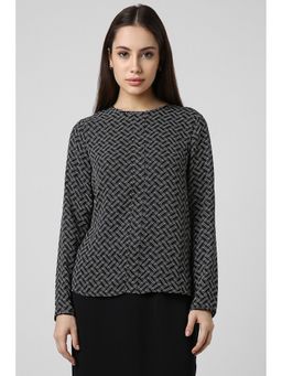 Van Heusen - Women Black Print Formal Round Neck Top