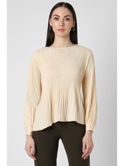 Van Heusen - Women Beige Solid Formal Boat Neck Top