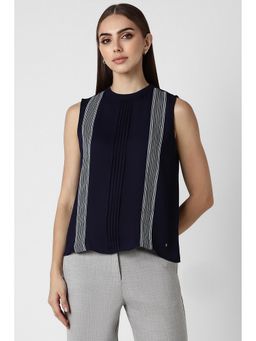 Van Heusen - Women Navy Blue Stripe Formal Crew Neck Top