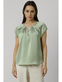 Van Heusen - Women Olive Textured Formal Round Neck Top