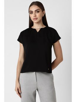 Van Heusen - Women Black Solid Formal V Neck Top