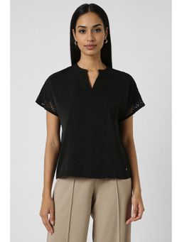 Van Heusen - Women Black Textured Formal V Neck Top