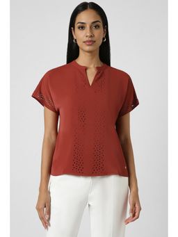 Van Heusen - Women Maroon Textured Formal V Neck Top
