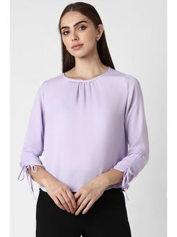 Van Heusen - Women Purple Solid Formal Round Neck Top